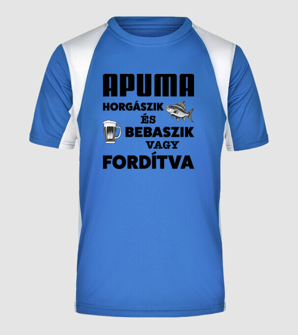 APUMA horgászik és bebaszik minta királykék pólón