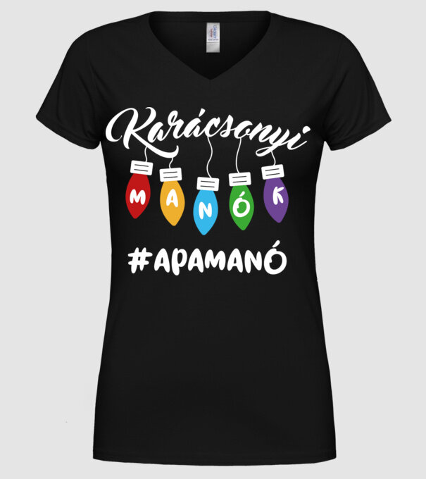 Karácsonyi manók - Apamanó minta fekete pólón