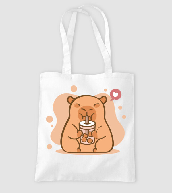 Capybara bubi teával minta fehér pólón