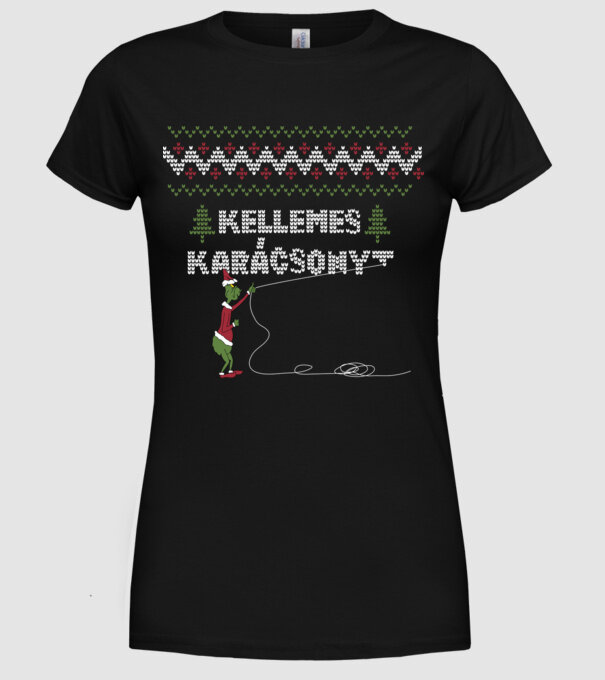 Grincs karácsonyi csúnya pulcsi minta fekete pólón