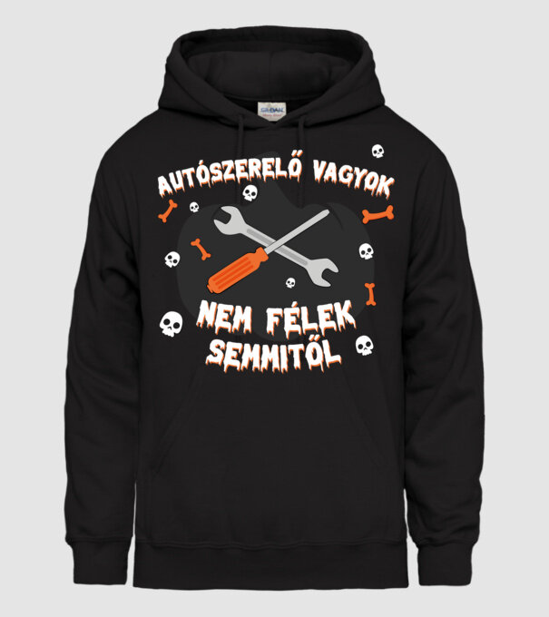Autószerelő vagyok, nem félek semmitől! minta fekete pólón
