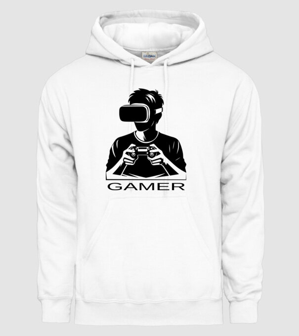 gamer minta fehér pólón