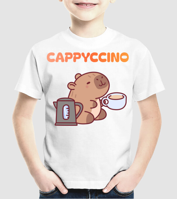 Cappyccino - kávézó Capybara minta fehér pólón