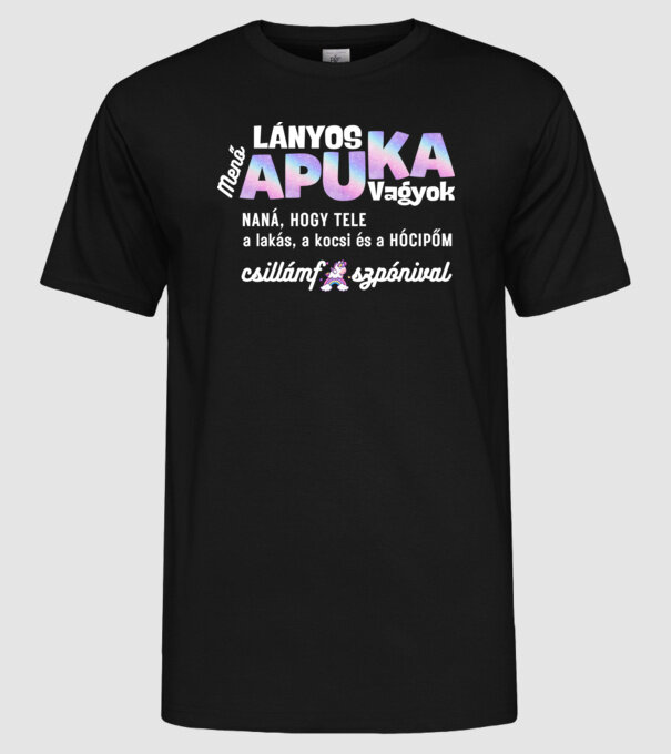Lányos apuka unikornis minta fekete pólón