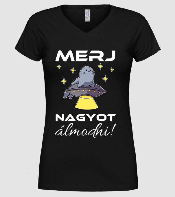 UFÓka - Merj nagyot álmodni! minta fekete pólón