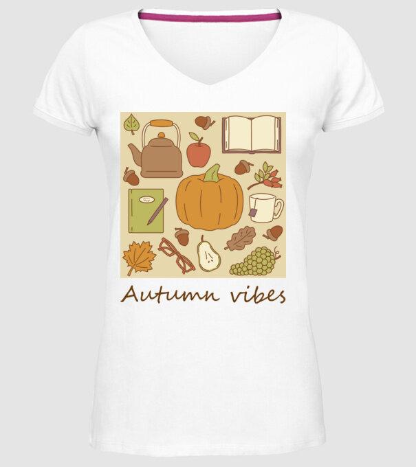 Autumn vibes barna minta fehér pólón