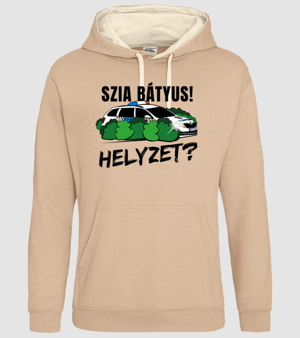 Szia Bátyus! Helyzet? fehér alapra minta homokszín pólón