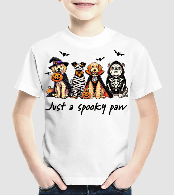 Halowen kutyák Just a spooky paw minta fehér pólón
