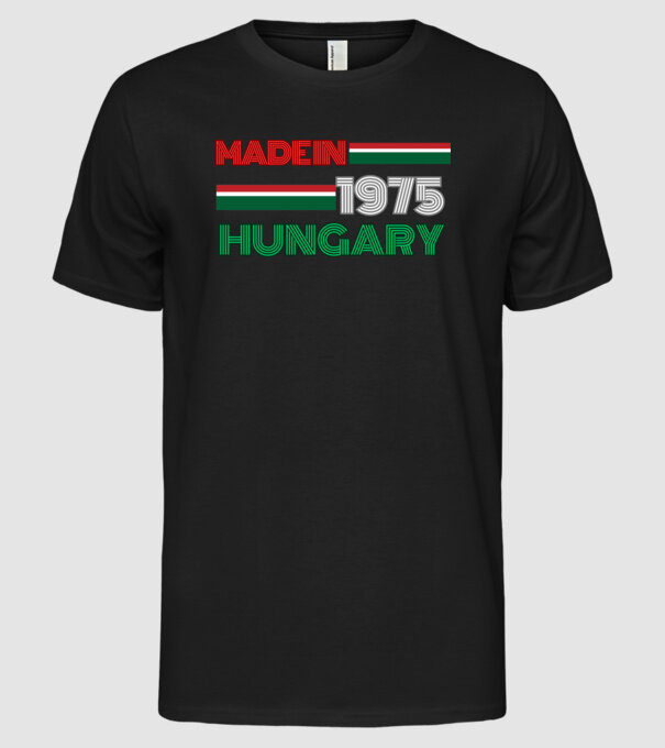 Szülinap retro 1975 piros fehér zöld minta fekete pólón