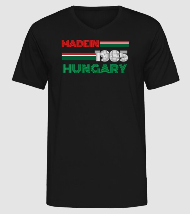 Szülinap retro 1985 piros fehér zöld minta fekete pólón