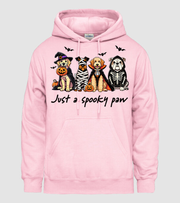 Halowen kutyák Just a spooky paw minta világos rózsaszín pólón