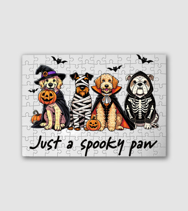Halowen kutyák Just a spooky paw minta fehér pólón