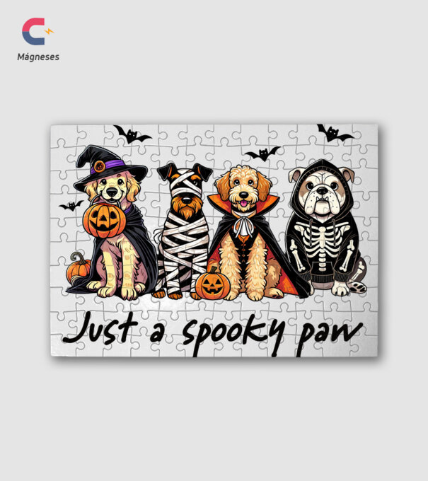 Halowen kutyák Just a spooky paw minta fehér pólón