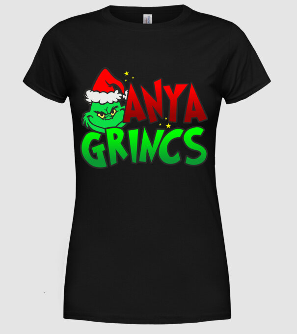Anya grincs minta fekete pólón
