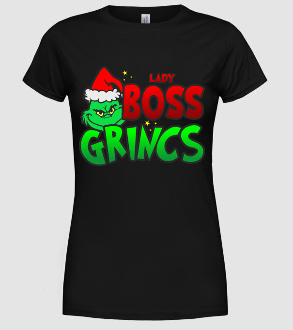 Lady Boss Grincs minta fekete pólón