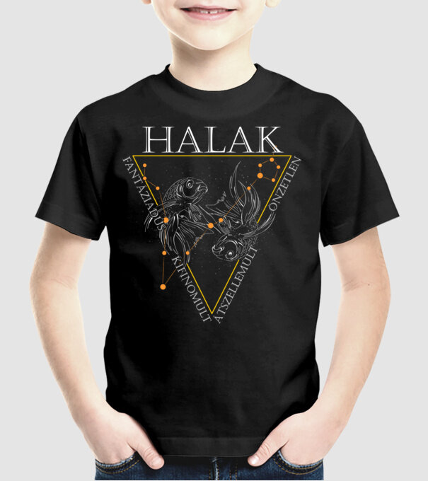 Halak horoszkóp jellemzőkkel minta fekete pólón