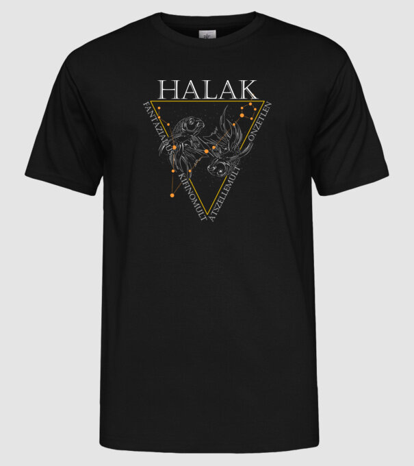 Halak horoszkóp jellemzőkkel minta fekete pólón