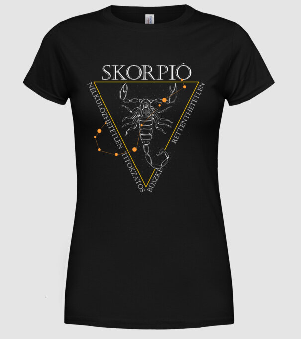 Skorpió horoszkóp jellemzőkkel minta fekete pólón