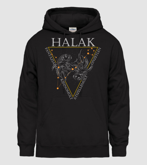 Halak horoszkóp jellemzőkkel minta fekete pólón