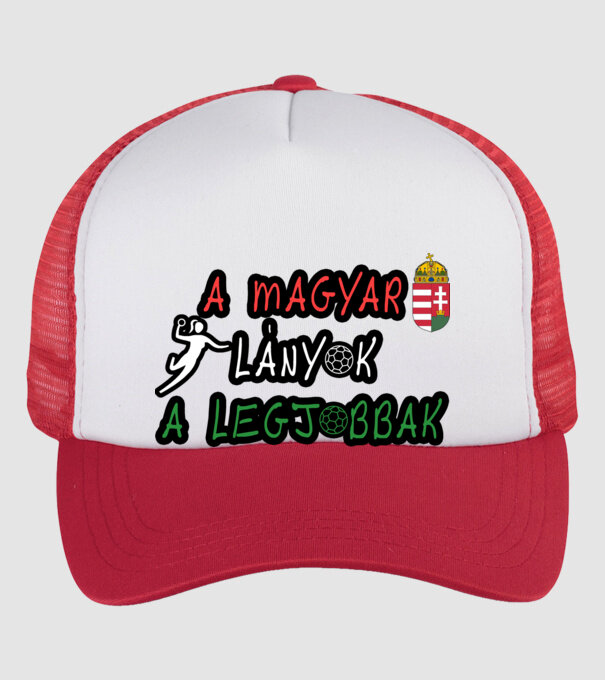 A magyar lányok a legjobbak! Női kézilabda minta fehér/piros pólón