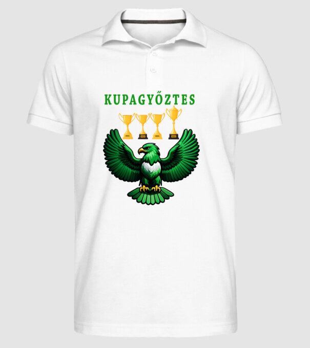 Kupagyőztes zöld sas minta fehér pólón