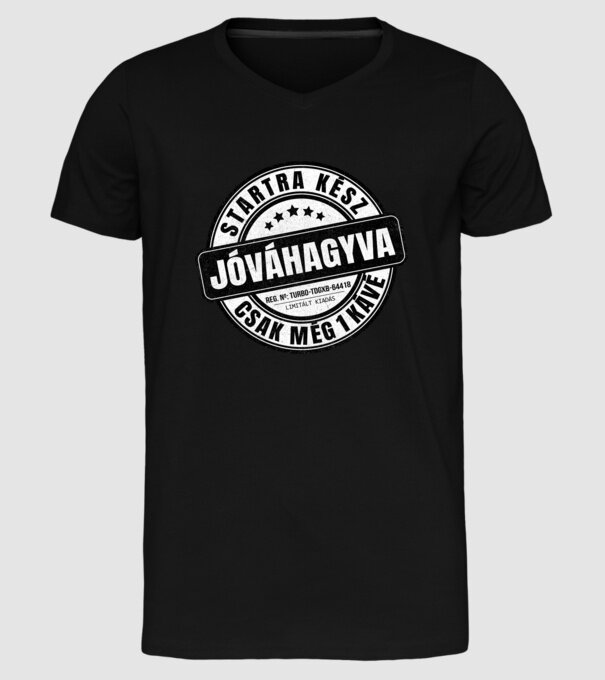 Jóváhagyva bélyegző - még egy kávé minta fekete pólón
