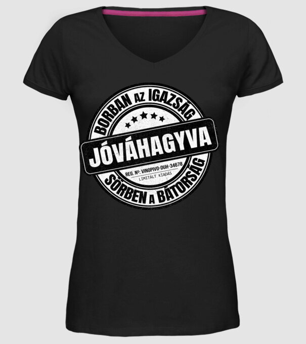 Jóváhagyva bélyegző - borban az igazság minta fekete pólón