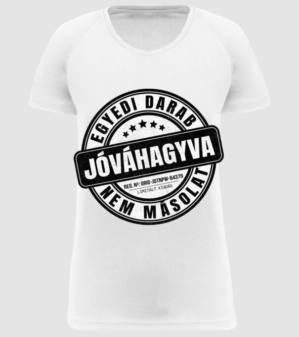 Jóváhagyva bélyegző - egyedi darab minta fehér pólón