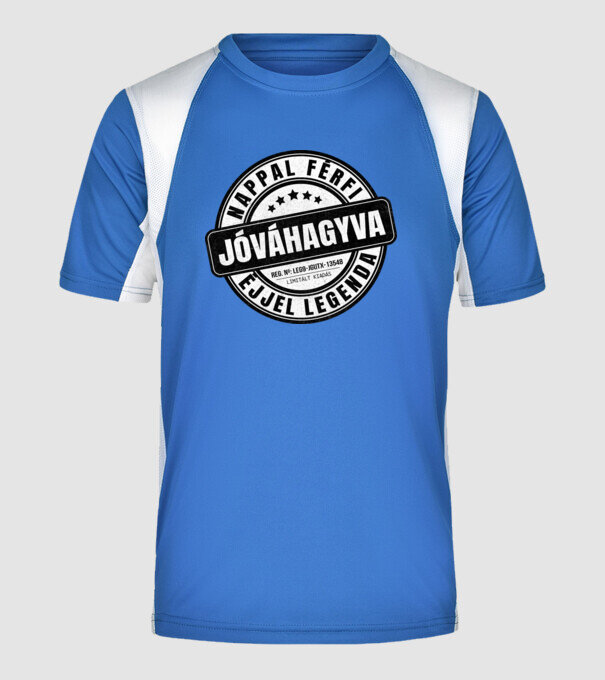 Jóváhagyva bélyegző - nappal férfi minta királykék pólón