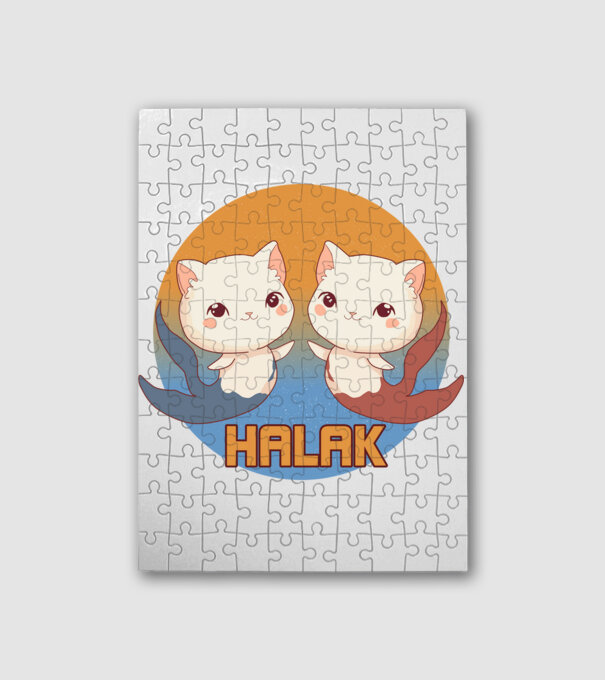 Halak Horoszkóp Cicás minta fehér pólón