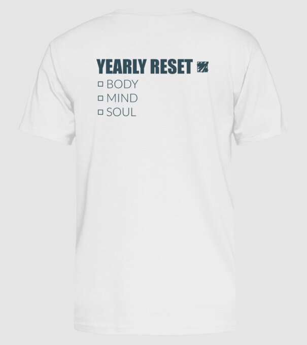 Yearly reset 2025 minta fehér pólón