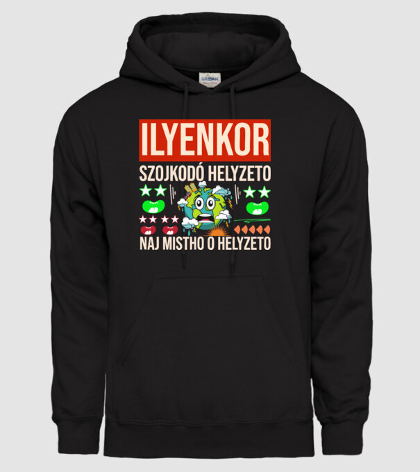 ILYENKOR SZOJKODÓ HELYZETÓ NAJ MISTHO minta fekete pólón