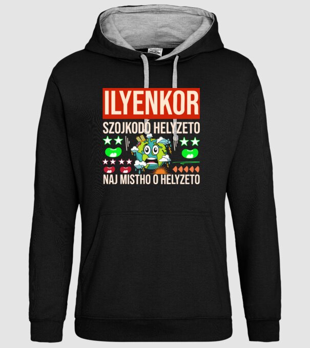 ILYENKOR SZOJKODÓ HELYZETÓ NAJ MISTHO minta fekete pólón