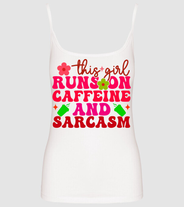CAFFEINE AND SARCASM minta fehér pólón