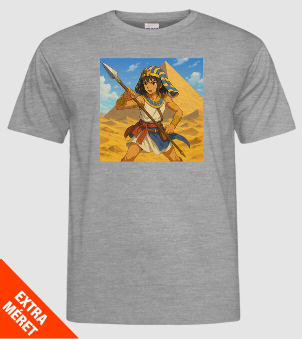 Egyiptomi anime harcos minta szürke pólón