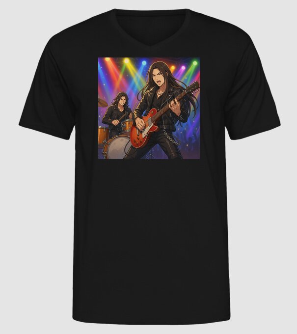 Anime rock minta fekete pólón