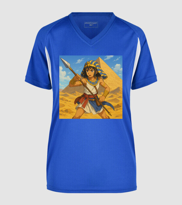 Egyiptomi anime harcos minta királykék pólón
