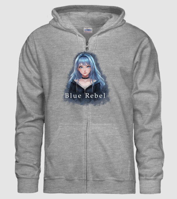 Blue Rebel – A Lázadás Színe minta szürke pólón
