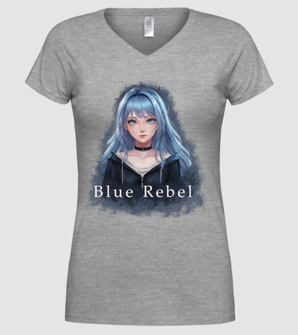 Blue Rebel – A Lázadás Színe minta szürke pólón
