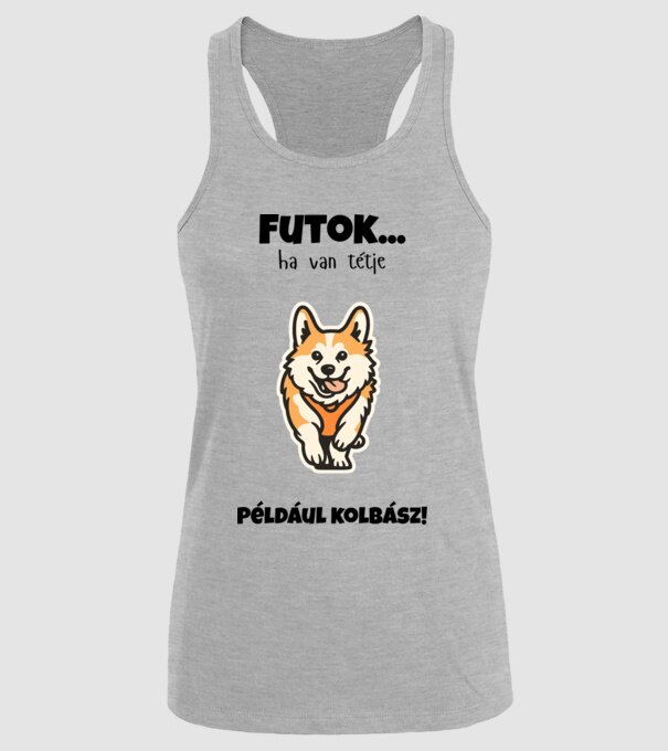 Corgi Sprint Kolbászig minta szürke pólón