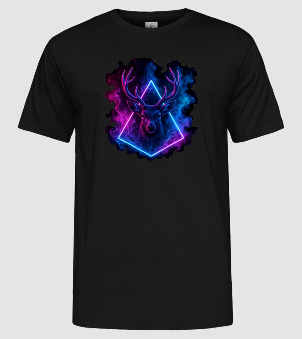 Neon szarvas minta fekete pólón