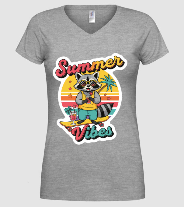 Vintage mosómedve 'Summer vibes' felirattal minta szürke pólón