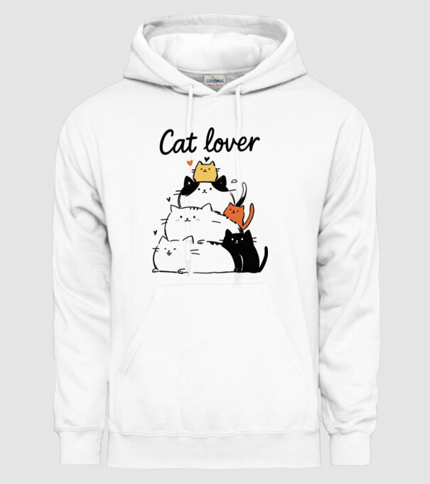 Vidám macskás póló - Cat lover minta fehér pólón