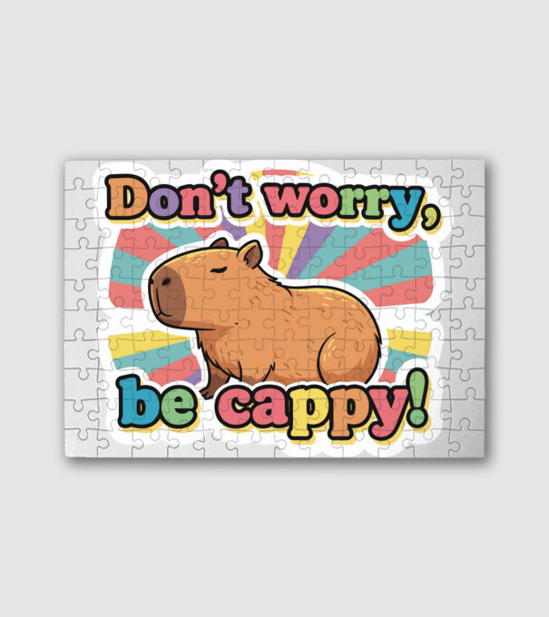 Vintage kapibara 'Don't worry be cappy' felirattal minta fehér pólón