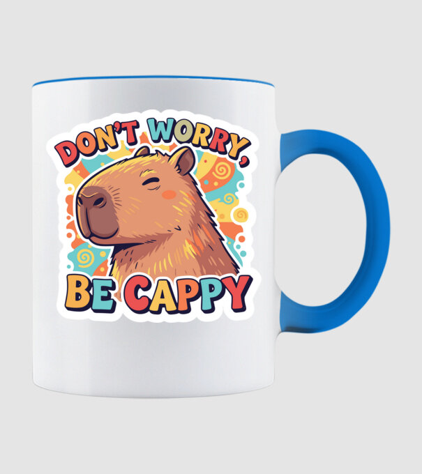 Vintage kapibara 'Don't worry be cappy' felirattal minta világoskék pólón