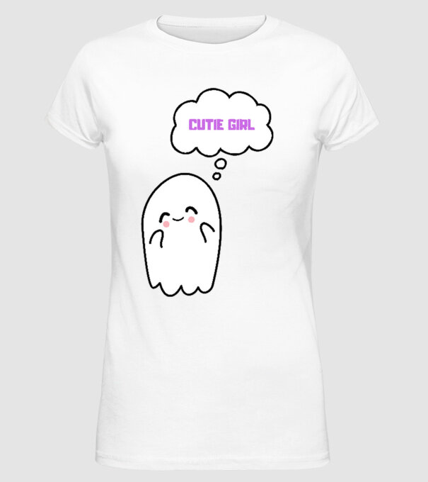 Cute Ghost minta fehér pólón