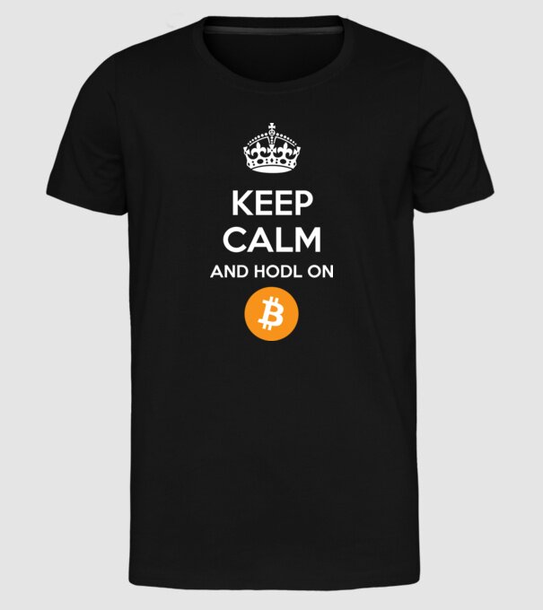 Keep calm and hodl on Bitcoin! minta fekete pólón