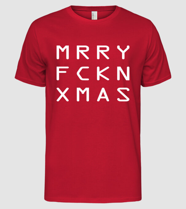 MRRY FCKN XMAS - karácsonyi minta minta piros pólón