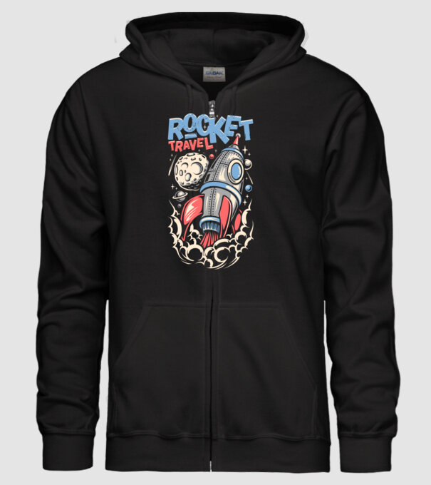 Rocket travel minta fekete pólón