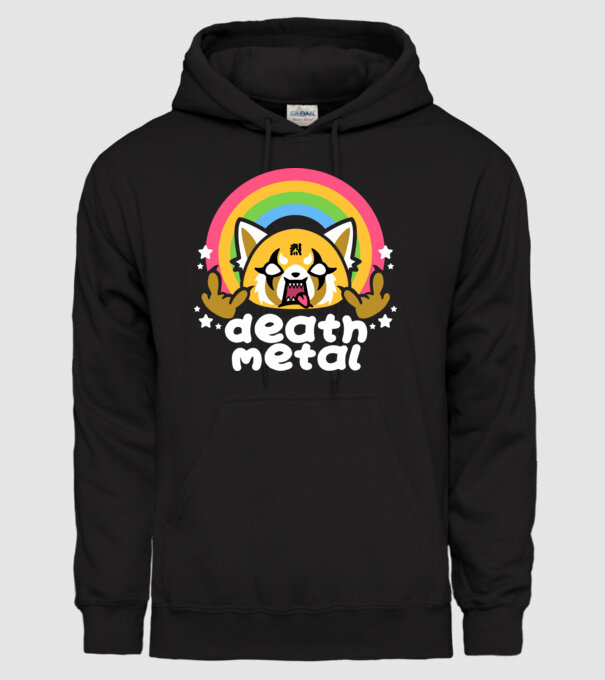 Death Metal Aggretsuko minta fekete pólón